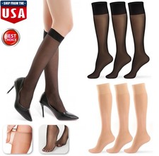 4  Sheer Knee High Socks 20D Premium Silky Soft Nylon Stockings Control Top USA