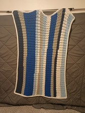 Handmade Crochet Afghan Throw Blanket 60x62 Blue White Gray Soft Cozy