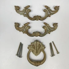 Set of 3 Keeler Brass Co. Vintage French Provincial Drawer Pulls Curved Handles