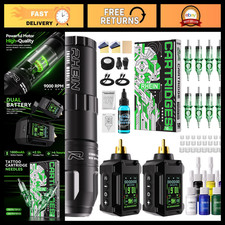 Wireless Tattoo Gun Kit with 2 Batteries, 10 Cartridge Needles, Ink Set - Comple
