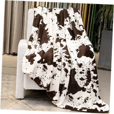 Cow Print Blanket Brown & White - Throw Size 50" x 60" (130 x 150 cm) White Cow