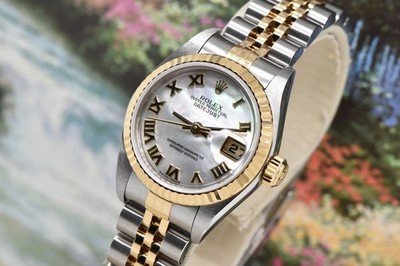 2001 Ladies Rolex Datejust 26mm 18K YG & Steel Original MOP Dial 79173 Set