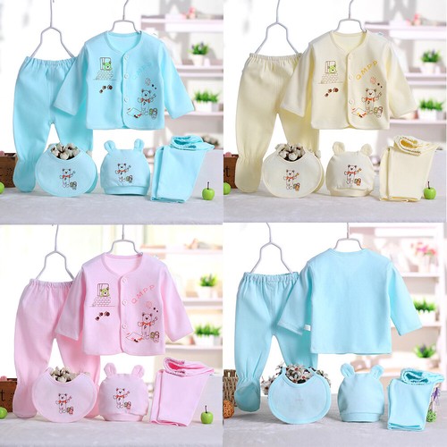 Unisex Newborn Baby Clothes Set Romper Top+Pants Se Outfit 5PCS 0-3 Months Soft - Picture 1 of 15