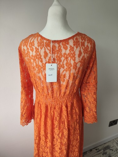 Bnwt Pinka Ladies Orange Floral Summer Retro Boho Laced Maxi Long Dress 10 12 - Picture 6 of 8