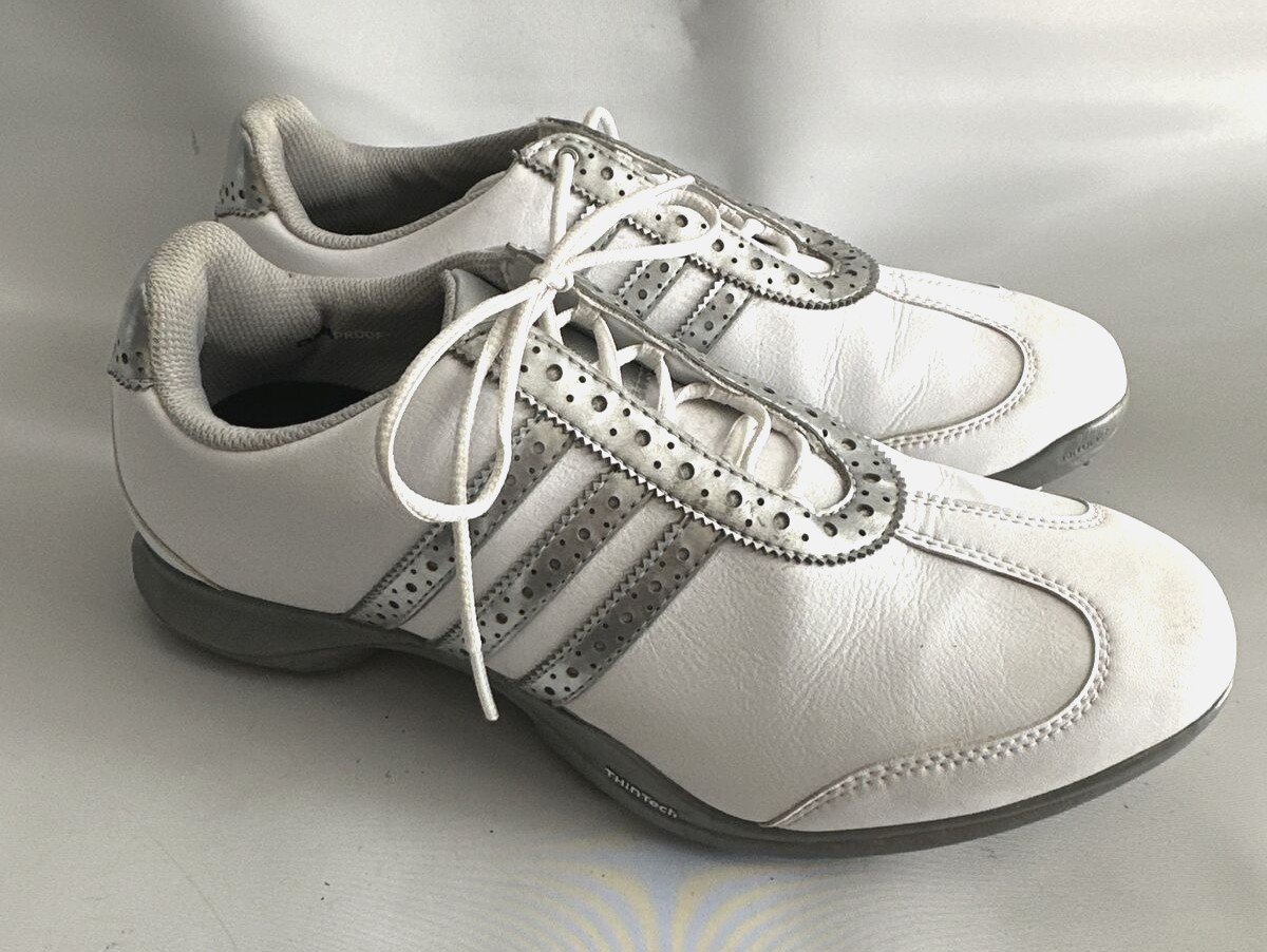 Adidas Golf Shoes Leather White Silver Fit Foam Size 10 M Soft