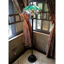 Tiffany Style Floor Lamp Stain Glass Victorian Vintage Vibe Elegant Blue Amber