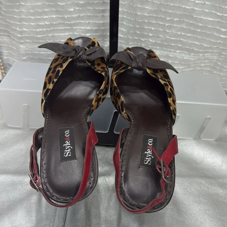 (R1) STYLE & CO Zapatos Estampado Animal, Sandalia Tacón Alto Vintage Slingback S,5.5 M W Foto 3 de 4