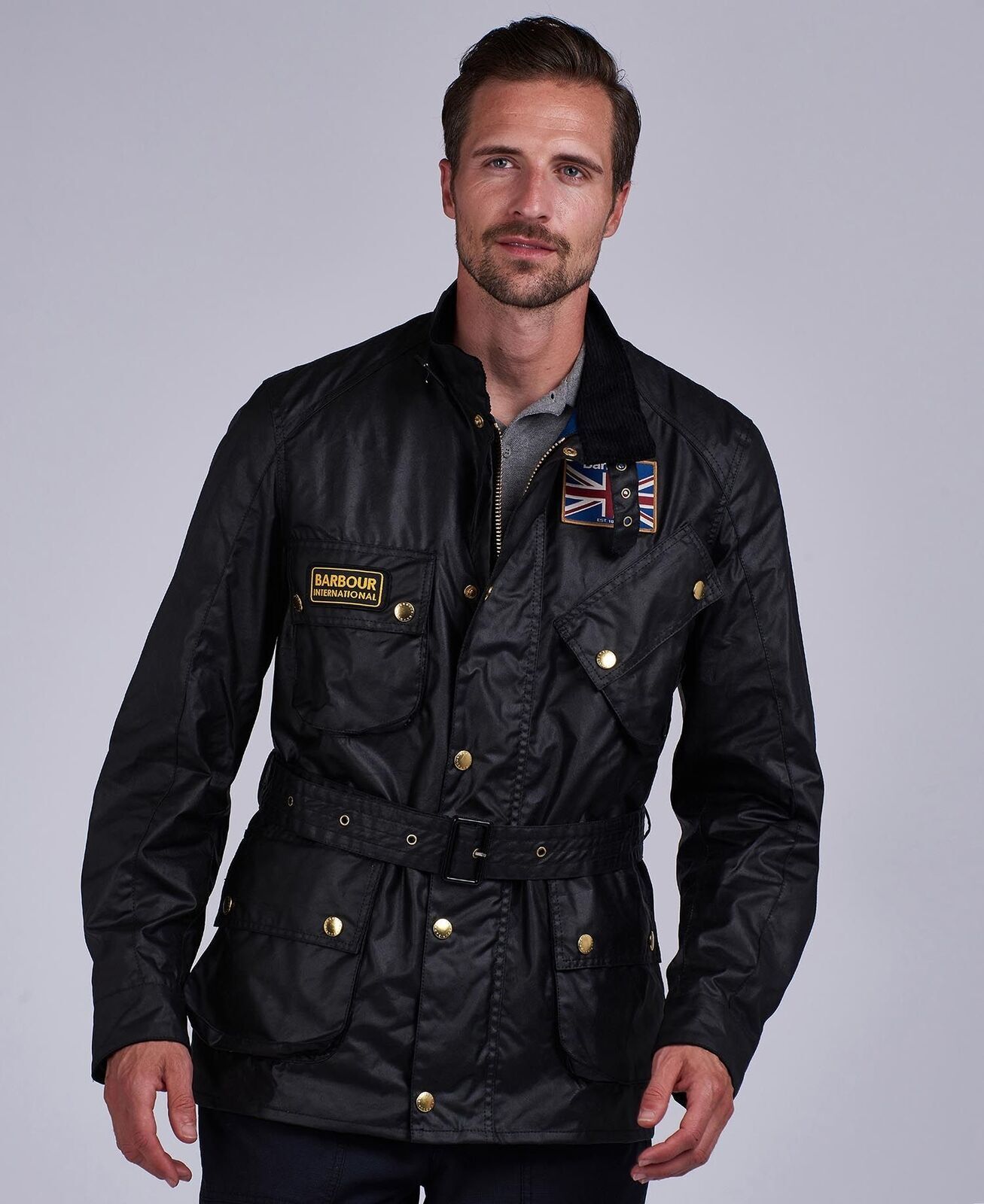 Barbour International Union Jack Wax Jacket Black eBay