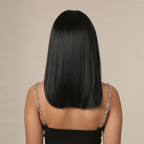 Straight Black Bob Medium Long Cosplay Layered Wigs for Woman Natural Hair - Picture 5 of 10
