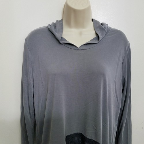 Honey Lace Womens Hoodie Medium Gray Long Sleeve Lace Front Pocket Pullover USA - Picture 2 of 7