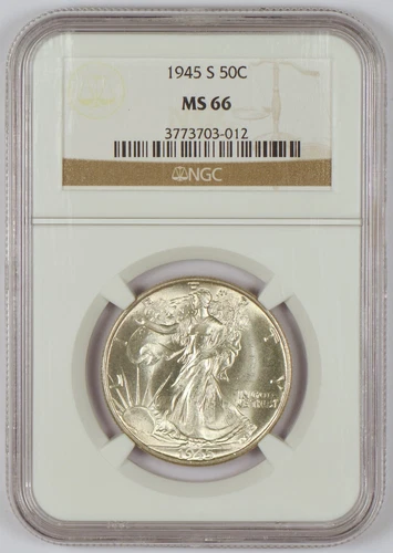 1945-S Walking Liberty Half Dollar, San Francisco Mint, Graded MS66 by NGC