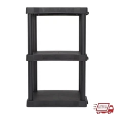 3-Tier Plastic Shelving Unit Storage Rack Easy Assembly Utility Garage Black New