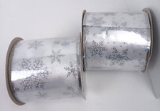 Holiday Time Snowflake Glittery Silver 3.5 inch X 30 Ft - 2 Rolls of Ribbon