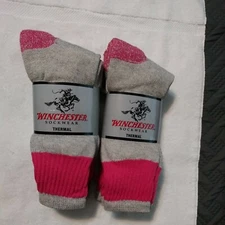 6 pr. Women's Winchester Thermal Boot Socks, size 9-11-  Gray with Pink (NEW)
