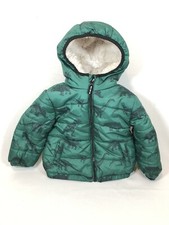 OshKosh B'Gosh Size 24M Green Dinosaur Puffer Jacket Coat Sherpa Toddler Boys
