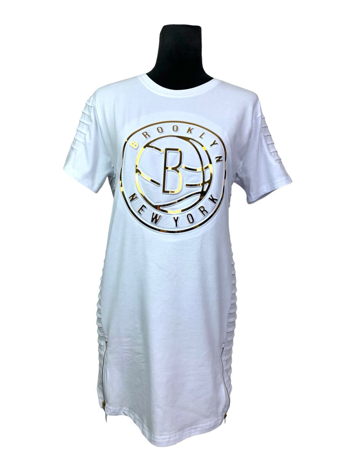 Partisan размер M женщин улицы износ баскетбол мяч мини-платье Brooklyn NY белый