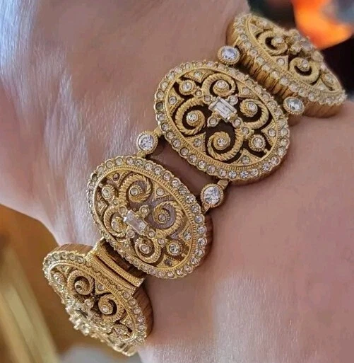 Brazalete Nadri chapado en oro vintage intrincado diseño eduardiano circonita enorme beaty Foto 3 de 4
