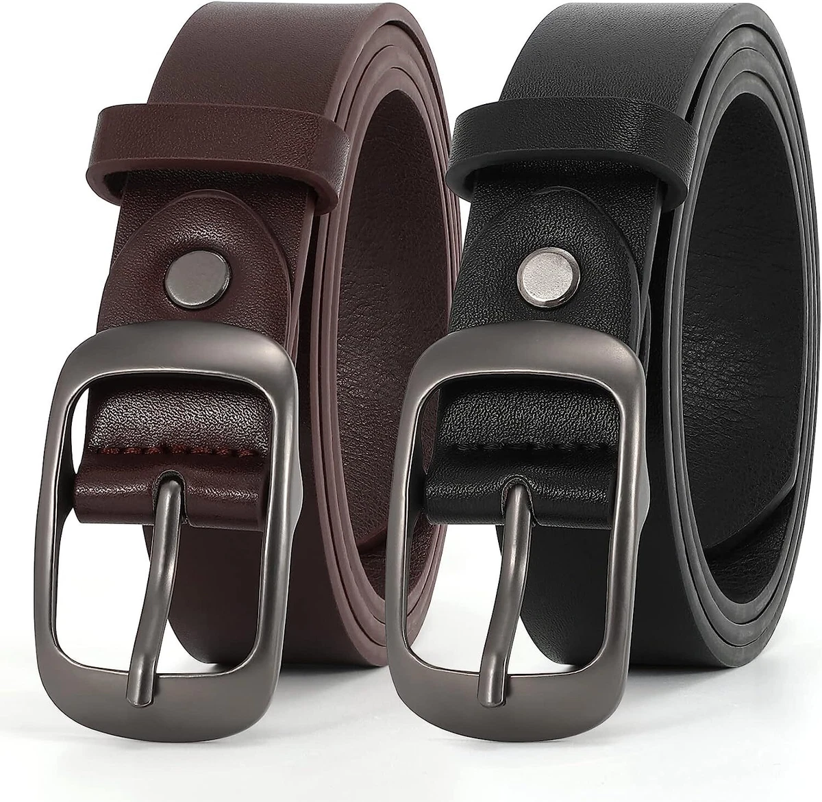 XZQTIVE 2 Pack Women Plus Size Leather Belts Fashion Cowhide Waist Belt  with Sol