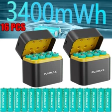 16PCS 3400mWh 1.5V AA Rechargeable Lithium Batteries With 1PCS Fast Charger Box