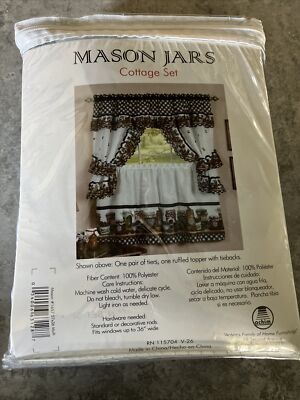 Mason Jars Tier & Swag Kitchen Curtain Cottage Set, 57x36