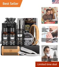 Premium Beard Grooming Kit with Oil, Balm, Brush  Scissors   Gift for Men