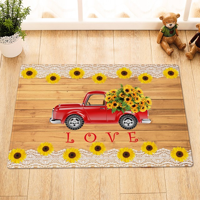 Wood Board Red Farm Truck Sunflowers Bathroom Shower