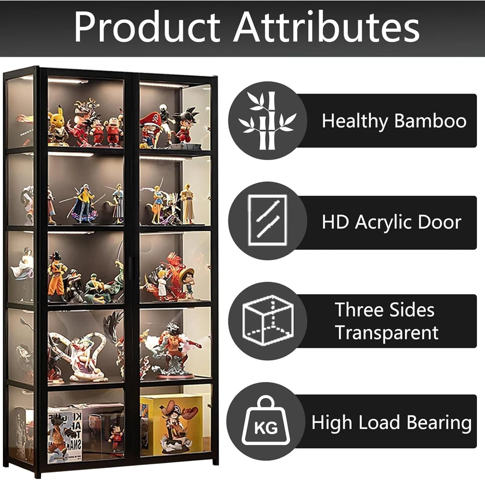 Vitrina con puerta de vidrio acrílico, vitrina de curiosidades de 5 niveles, coleccionable... Foto 3 de 4
