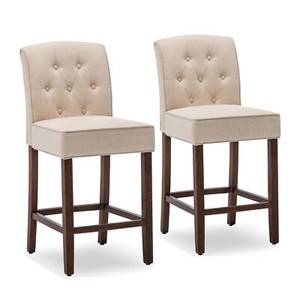 Set Of 2 Beige Tufted Fabric Upholstered Barstool Counter Height Dining Chair 680196867573 Ebay