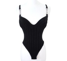 vtg ON GOSSAMER striped stretch velvet bodysuit sz S