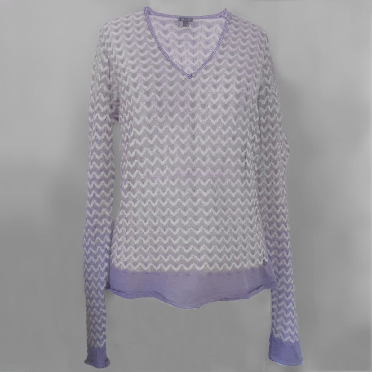 VTG Ann Taylor Size L Mohair Sheer Open Knit V-Neck Pastel Purple