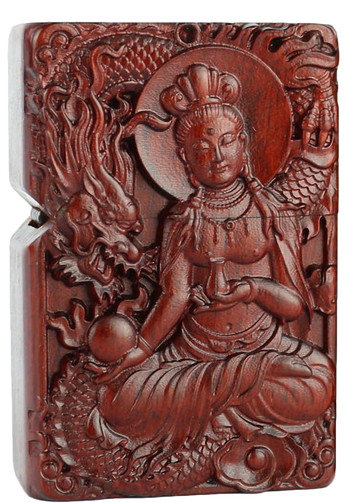Natural Rosewood Carv Guanyin Dragon Lighter Box For Zippo Insert Kit(Case Only)