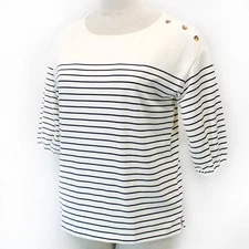 TALBOTS Plus Striped Button Detail Crew Neck 100% Cotton TOP Blouse 0X