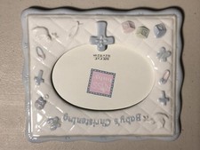 Russ Baby Boy Christening Ceramic Photo Picture Frame holds oval 4x6 New