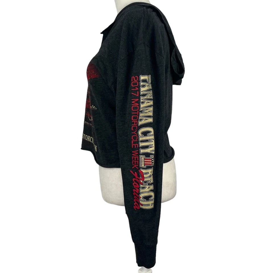 NEXT LEVEL 2017 MOTO WEEK FLORIDA MANGA LARGA GRÁFICO SUDADERA CON CAPUCHA GRIS PEQUEÑA Foto 3 de 4