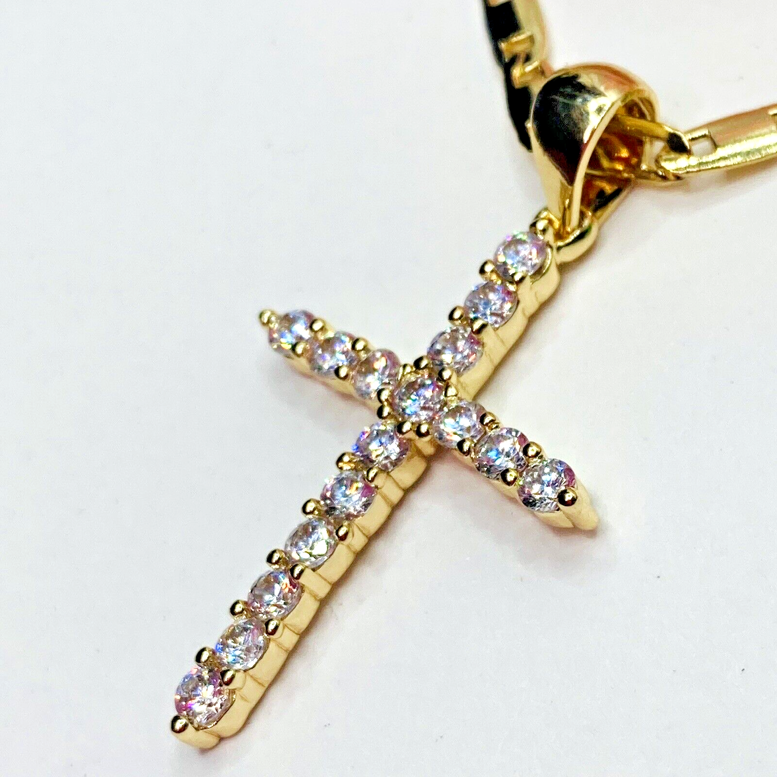 14k Gold Plated Cross Necklace Withe Cz Cruz Pendant & Chain 20 in