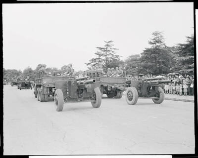 Japanese Troops Riding in Car 1955 Photo - Tokyo, Japan. A review of ground self