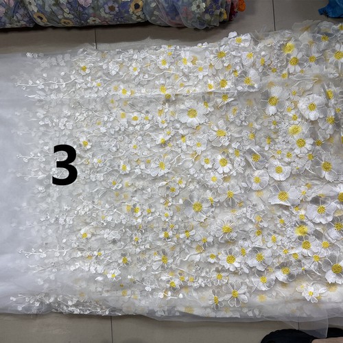 90*130cm Colorful Floral Lace Fabric DIY 3D Flower Embroidery Bridal Dress Gown - Picture 9 of 28