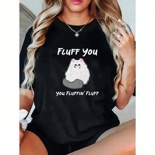 plus size women's casual T-shirt with cute cat print - soft short sleeved - Picture 8 of 12