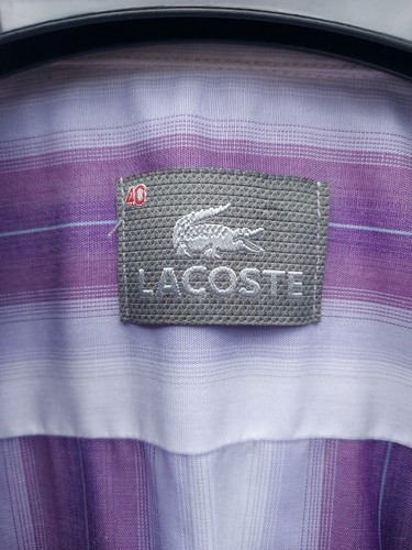 Herren Lacoste Hemd Größe FR40 Large Herren Flieder Gestreift Regular Fit Kurzarm - Bild 5 von 9