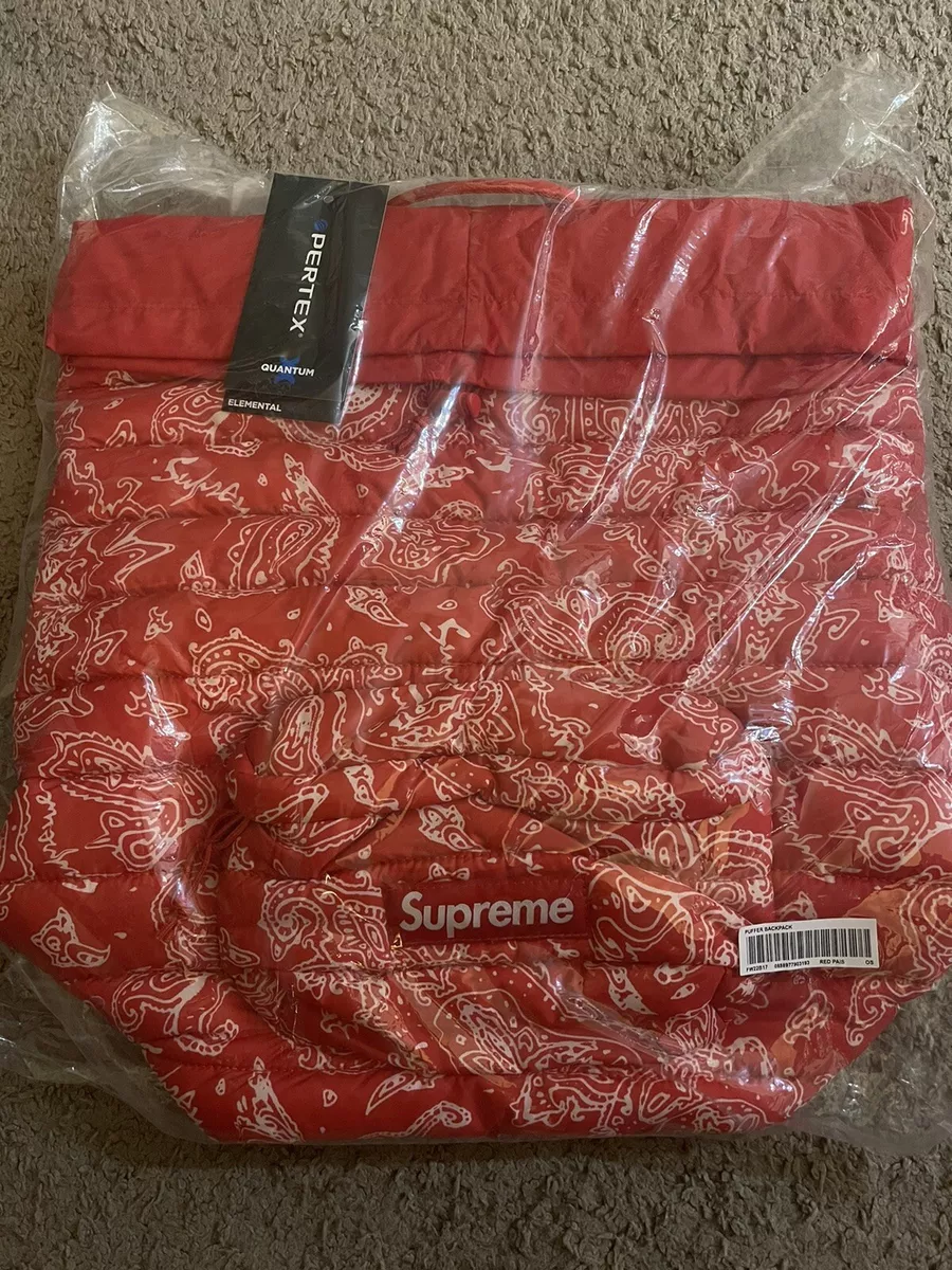 Supreme Puffer Backpack Red Paisley Fw22