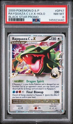 2009 POKEMON DIAMOND & PEARL BLACK STAR PROMO #DP47 RAYQUAZA C LV.X-HOLO PSA 8