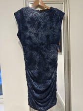 GUESS Womens Navy Blue Leopard Velvet Ruched Bodycon Dress Size S UK 8 Party