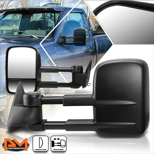 For 88-02 Chevy/GMC C/K 1500/2500/3500 Manual Extended Black Towing Mirror Pair