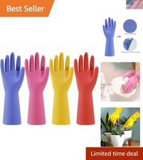 Rubber Kitchen Dishwashing Gloves - 4 Pairs Colorful Reusable Household Clean...