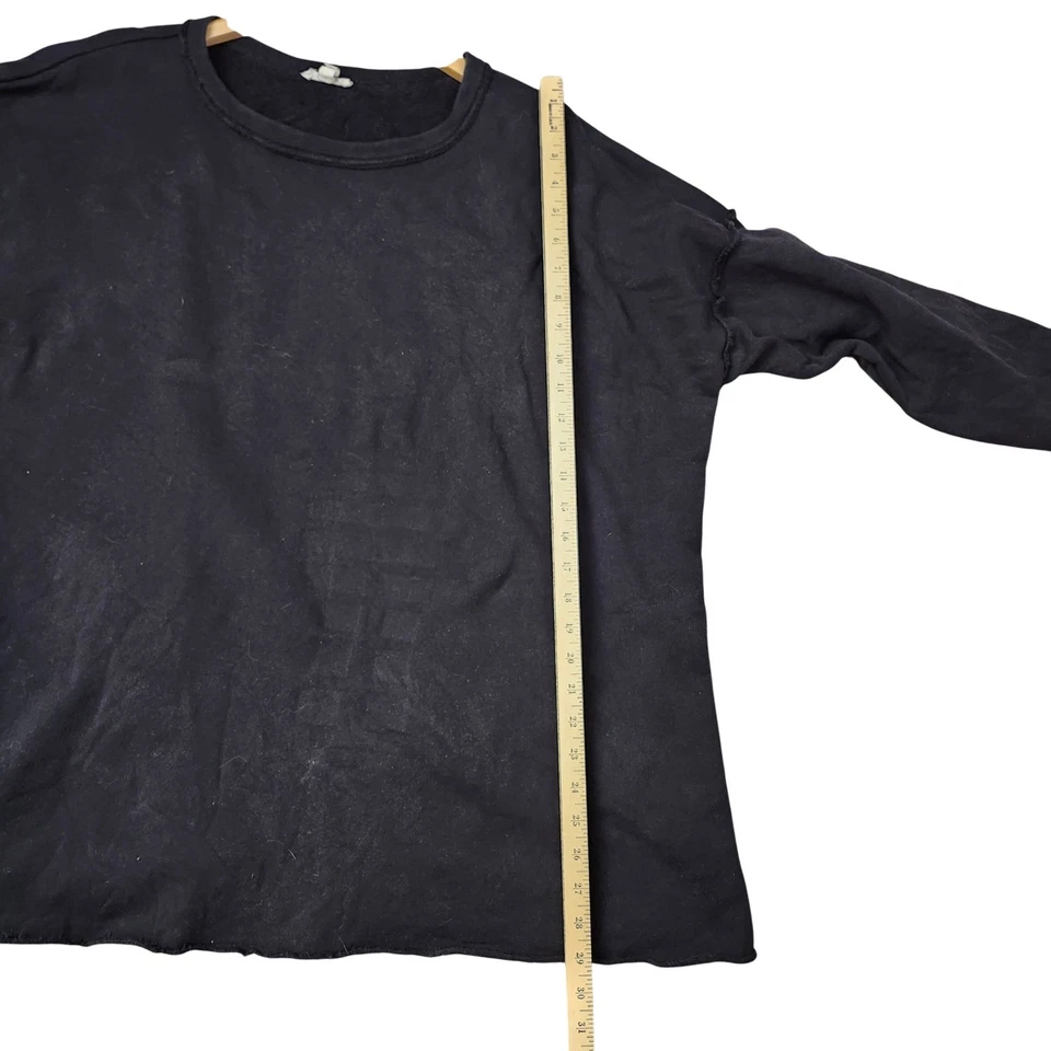 Sudadera Top Eileen Fisher Negra Dobladillo Crudo Envejecido Cuello Redondo Manga Larga XL TG Foto 2 de 4