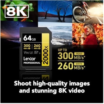 64GB Lexar Professional 2000x SD Card - Up To 300MB/s Read
