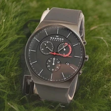 SKAGEN DENMARK BALMER SKW6075 CHRONOGRAPH TITANIUM CASE MEN'S WATCH NEW BATTERY 