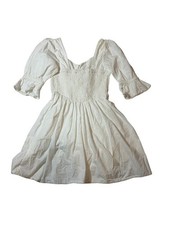 Spell & The Gypsy White Eyelet Babydoll Dress Cottagecore Puff Sleeve
