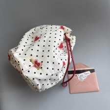 Miu Miu White Faille Drawstring Pouch Heart  Polka Dot Print Small Makeup Bag