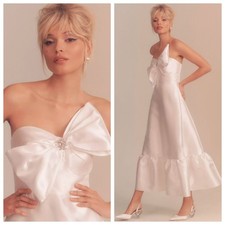 Hutch BHLDN Strapless White Bow Midi Dress Size 8 Modern Bridal Statement Gown